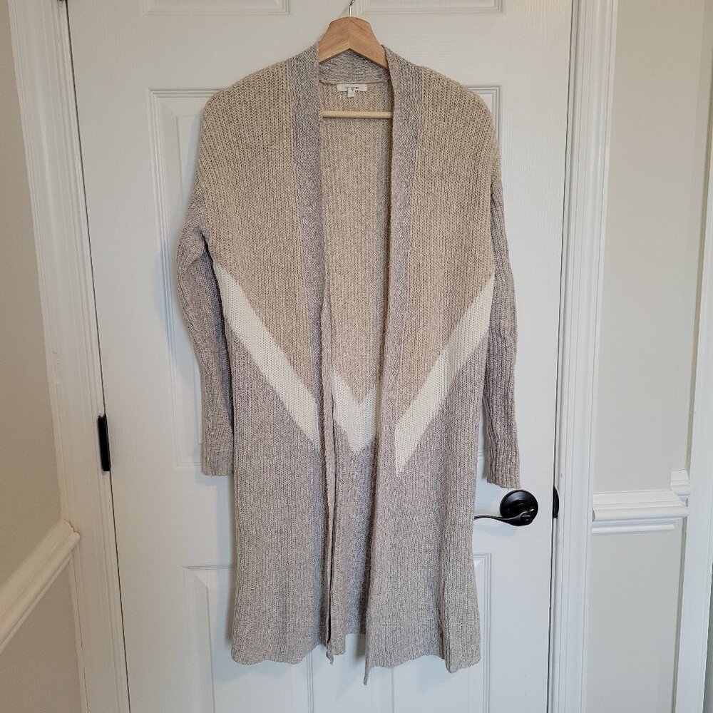 Maurice's long sweater cardigan tan gray chevron women's size small
